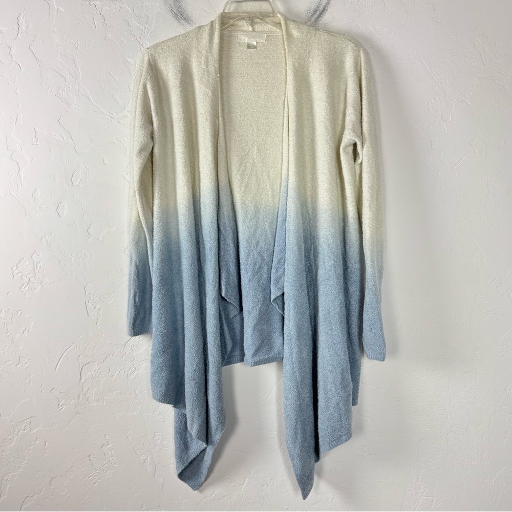 Barefoot Dreams Cardigan Sweater Wrap Calypso Ombre Tie Dye Blue White Plush‎